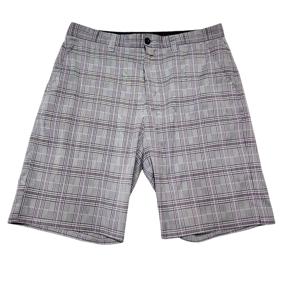 Travis Mathew Golf Shorts Mens 36 Gray Plaid Performance Stretch Flat‎ Front